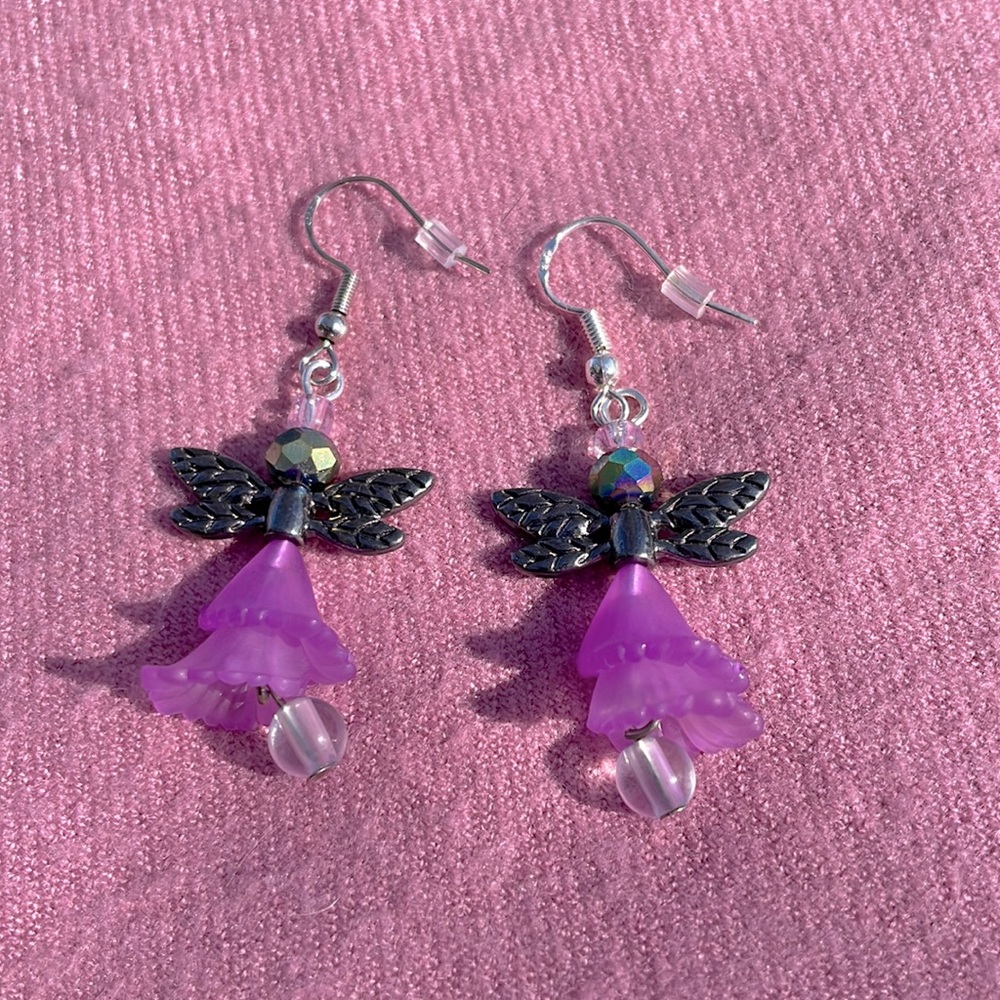 Handmade Bohemian Dancing Fairy Angel Earrings Made w New & Upcycled Beads